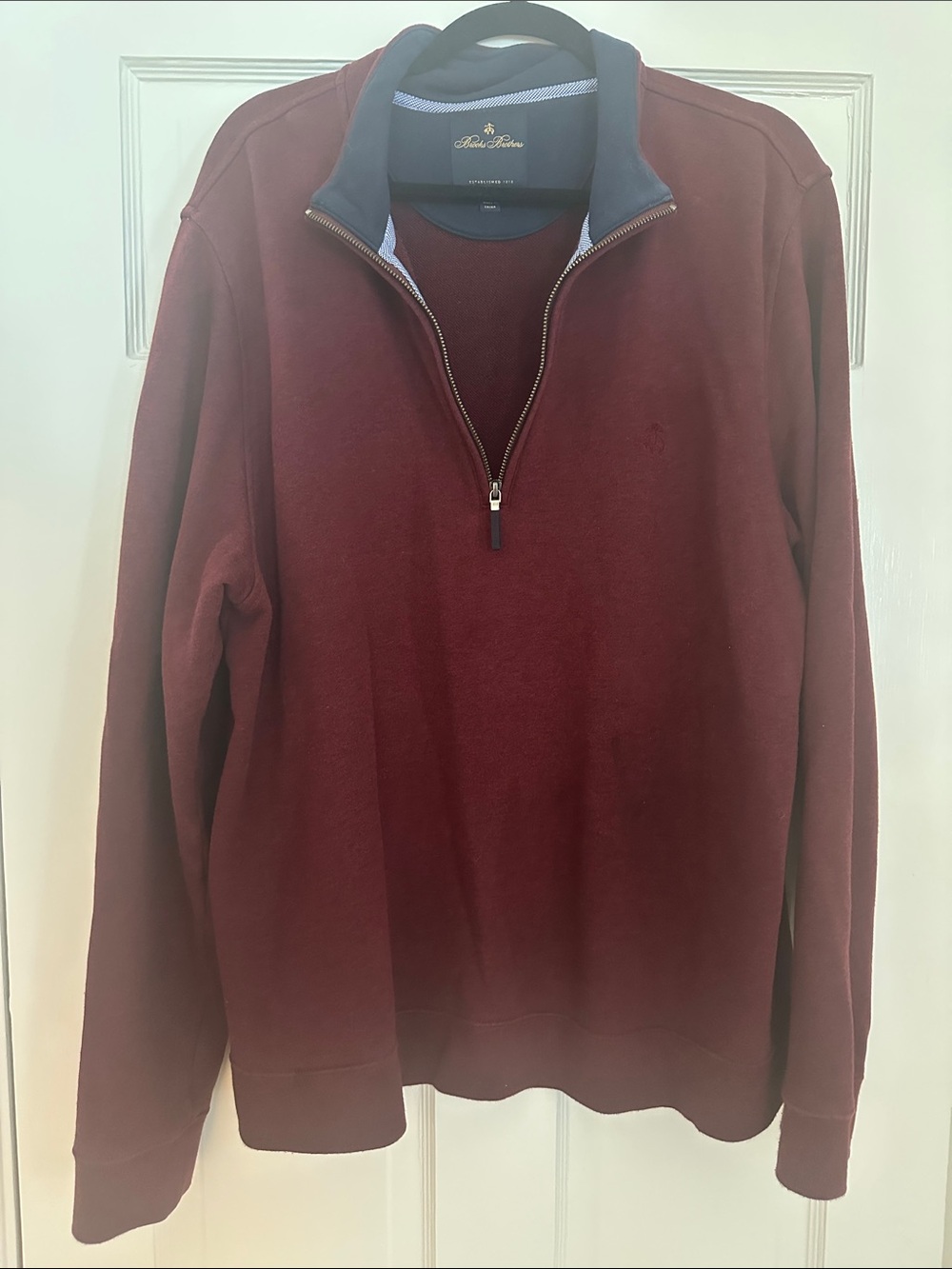 Brooks Brothers Maroon Quarter-Zip Sweater with Navy Trim
